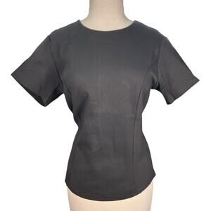 Sweet Salt Large Black Structured Knit Top Modest Back Zip Blouse Quiet Luxury